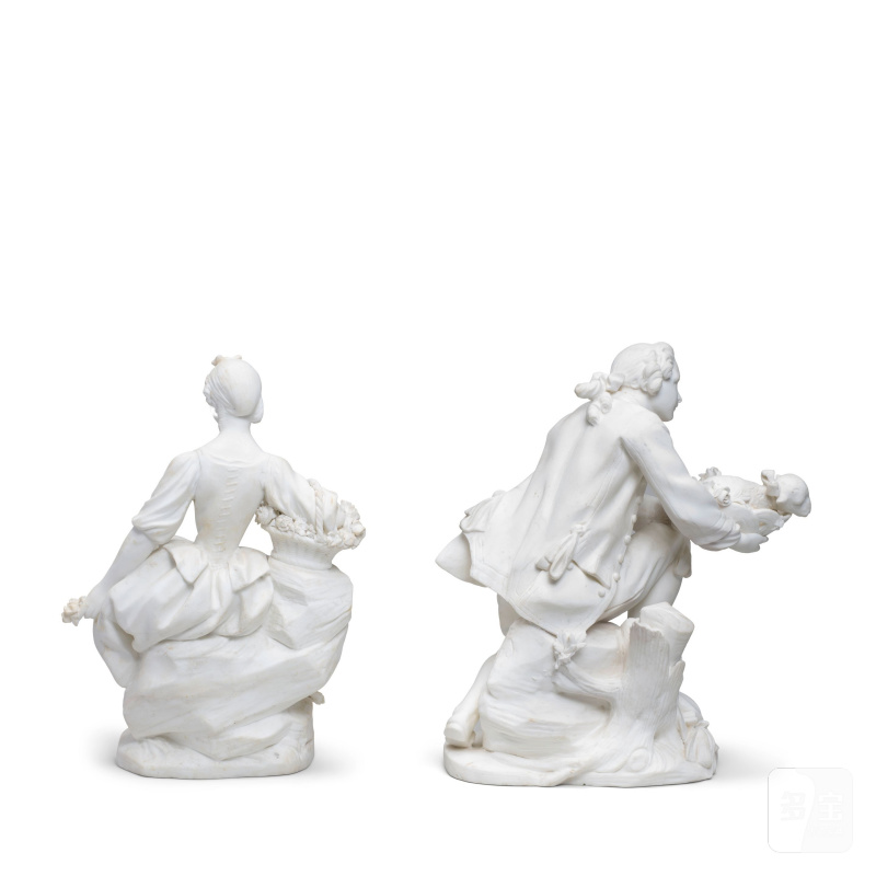 A pair of Sèvres biscuit groups of "La Bergère Assise" and "Le Porteur de Mouton", circa 1766-73 - 图4